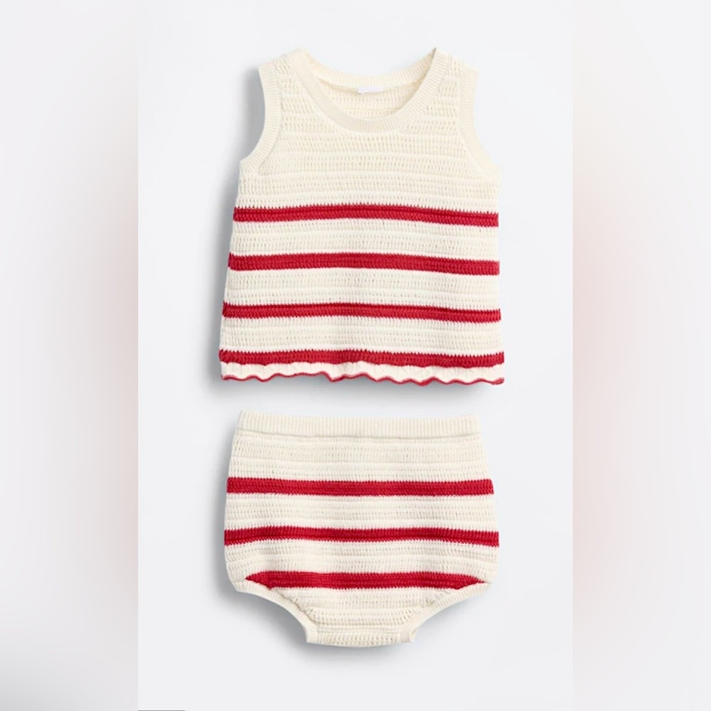 Baby GAP Crochet White/Red Stripe Cotton Top & Short Set